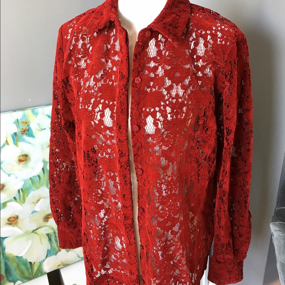 DKNY Scarlet Long  Sleeve Size M Maroon/red