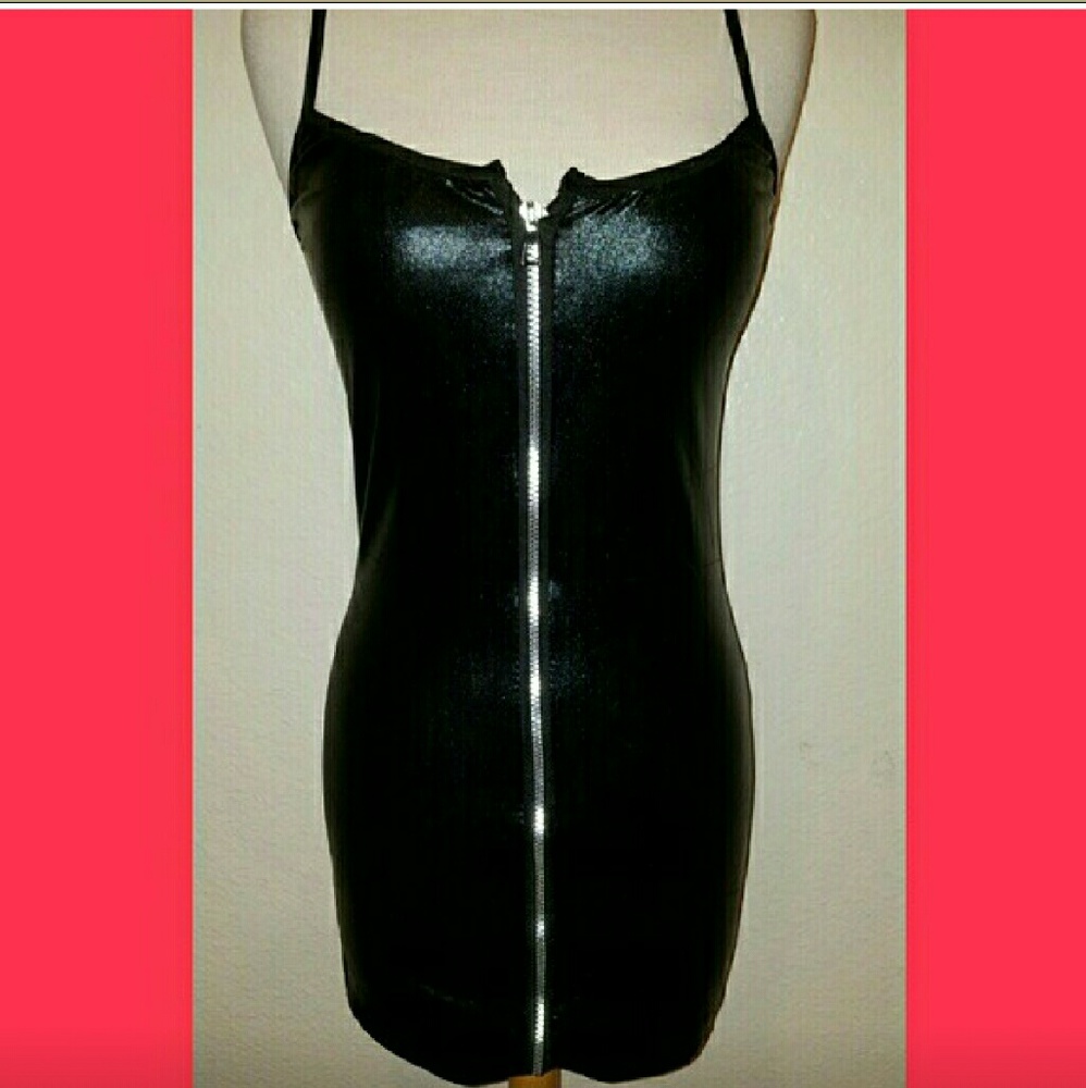 Sexy Faux Leather "LBD" Bodycon Club Dress - Picture 2 of 3