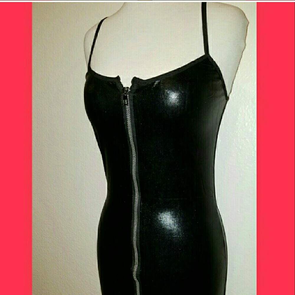 Sexy Faux Leather "LBD" Bodycon Club Dress - Picture 3 of 3