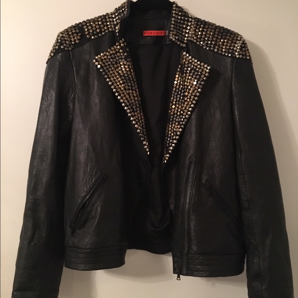 Alice & Olivia Leather Studded Jacket
