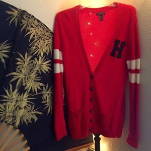 Red "H" Letterman Cardigan, NWOT