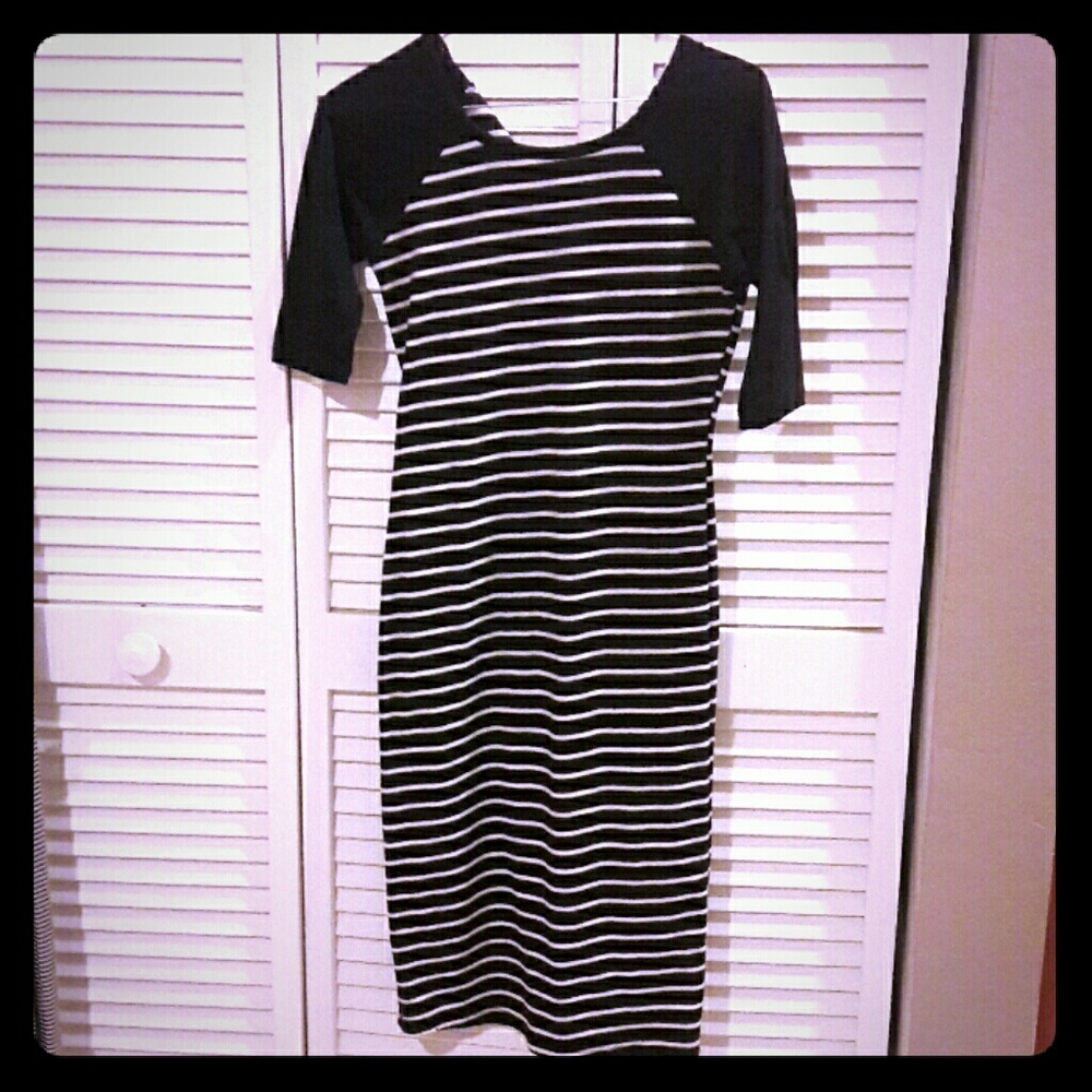 Black and white striped fitting dress