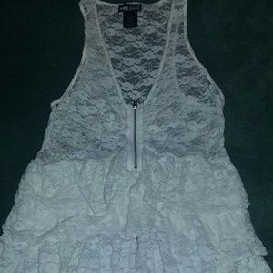 Wet Seal Zip Up Ruffled Shirt With Cleavage Zipper