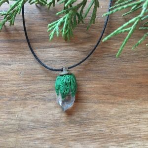 Leaf Crystal Clay Necklace