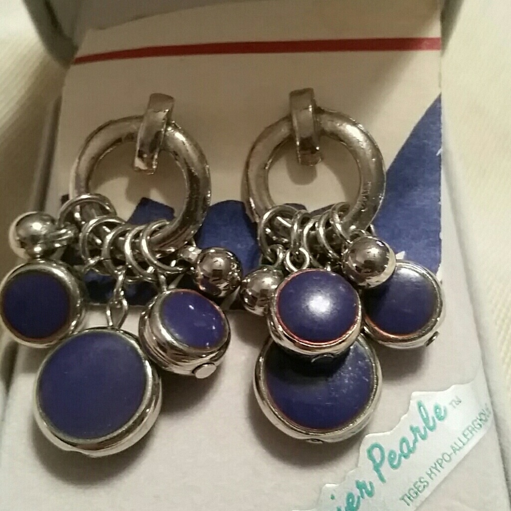 Purple and silver drop earrings