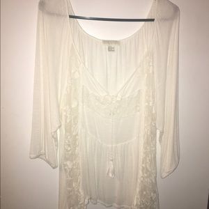 Beautiful White Lace Detail Peasant Top!