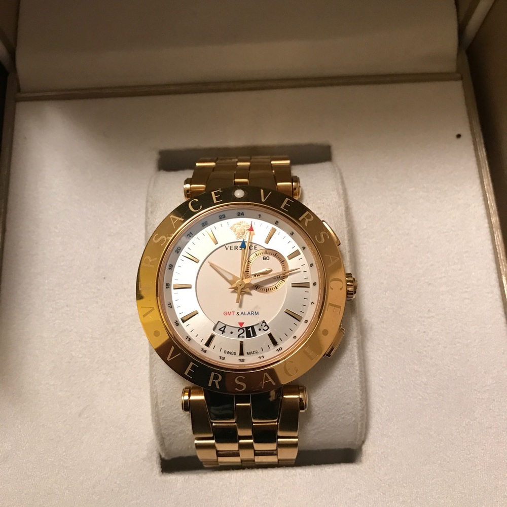 Watch, Men's Swiss V-race GMT Gold ion plated - Picture 1 of 7