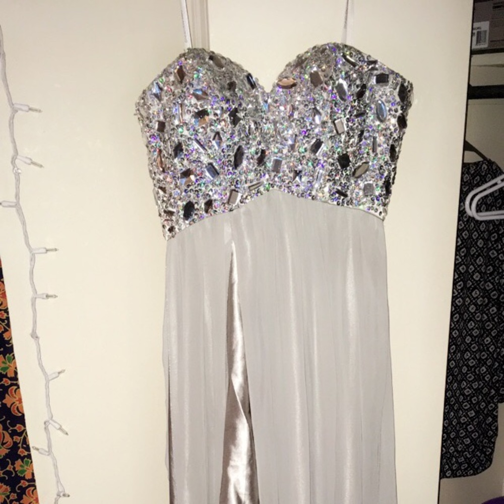 Silver Embellished Prom Dress