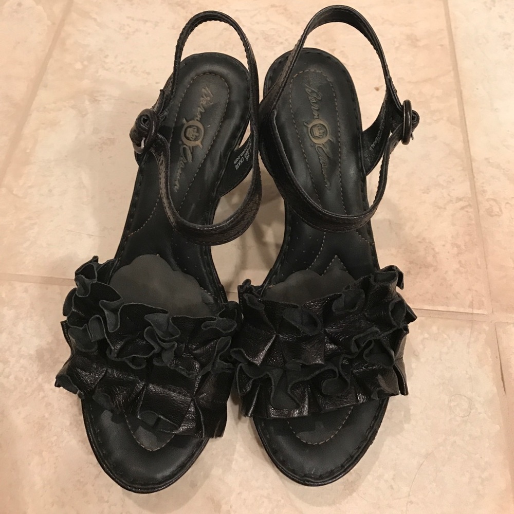 Born Crown Shoes Black with leather ruffling