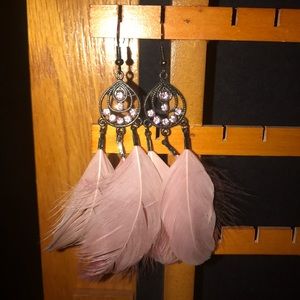 Pink feather earrings