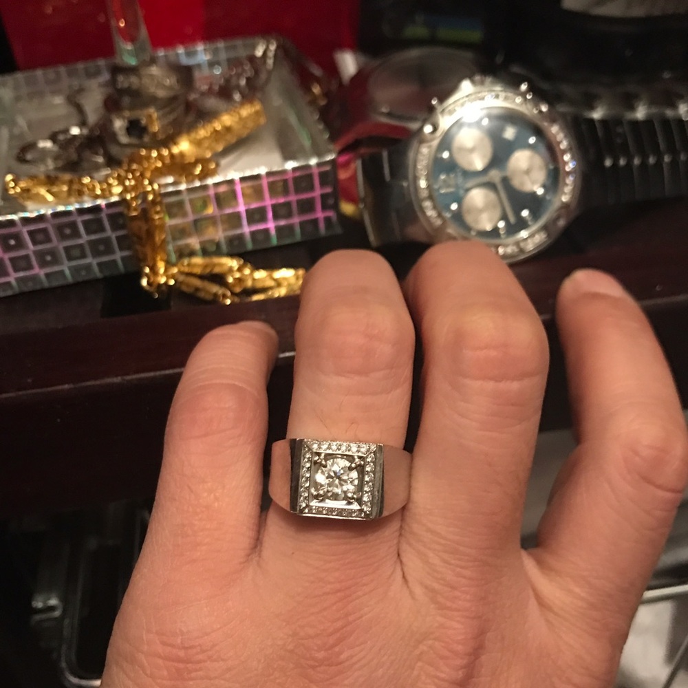 18k Diamond ring, movado diamond watch and 24k nec