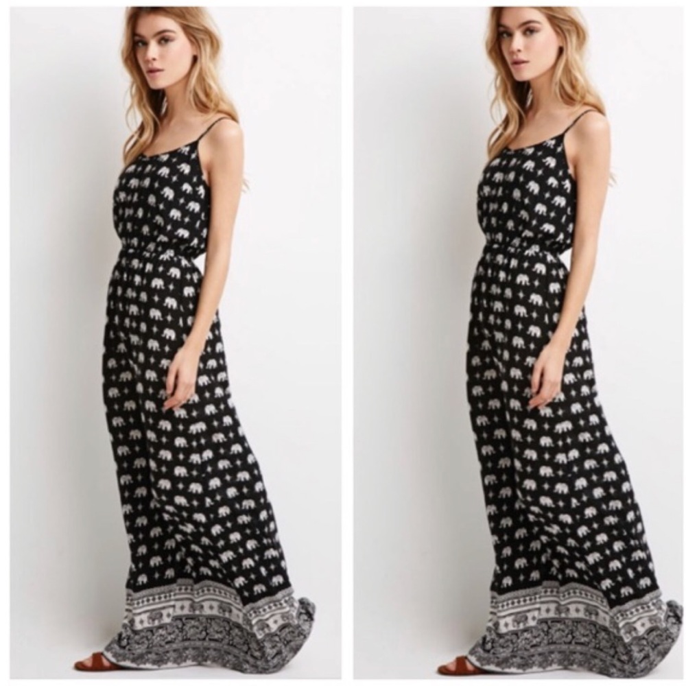 Black maxi DRESS LONG elephant print BOHO Festival - Picture 1 of 3