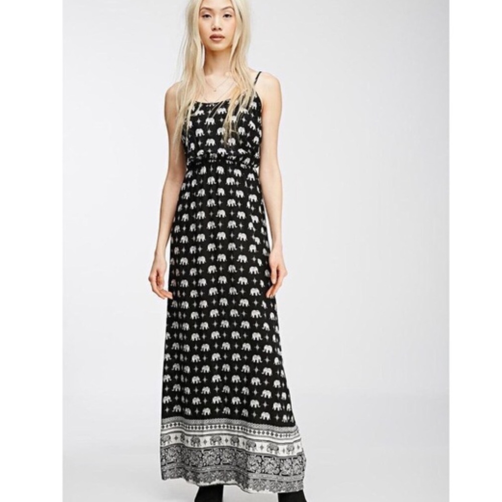 Black maxi DRESS LONG elephant print BOHO Festival - Picture 3 of 3