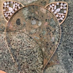 Rhinestone gold cat ear headband tiara