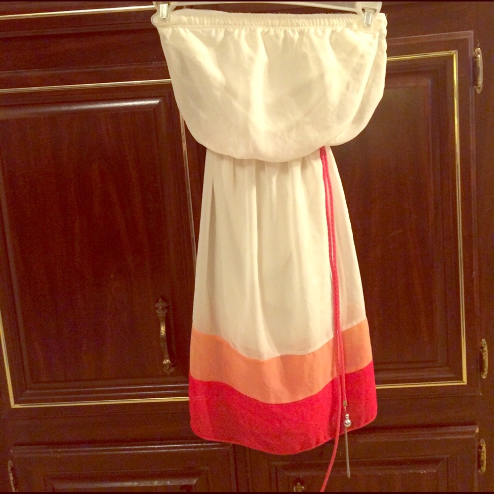 White/pink strapless dress women's small