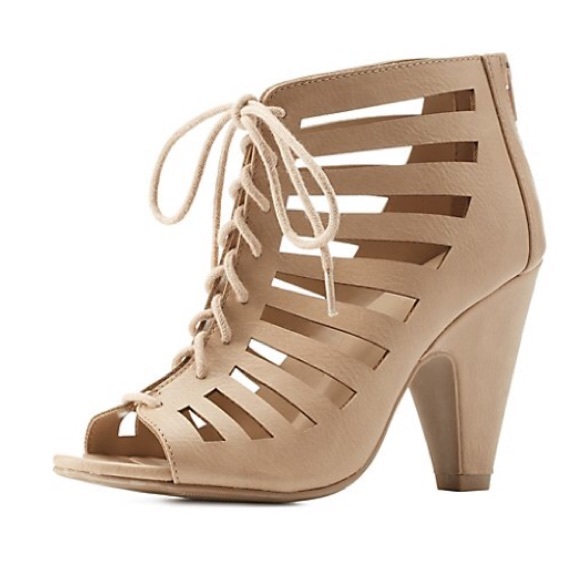Shoes - Beige caged sandal heels