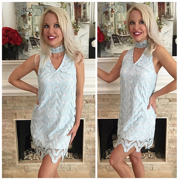 Baby blue Fully lined baby blue crochet dress - Picture 2 of 3