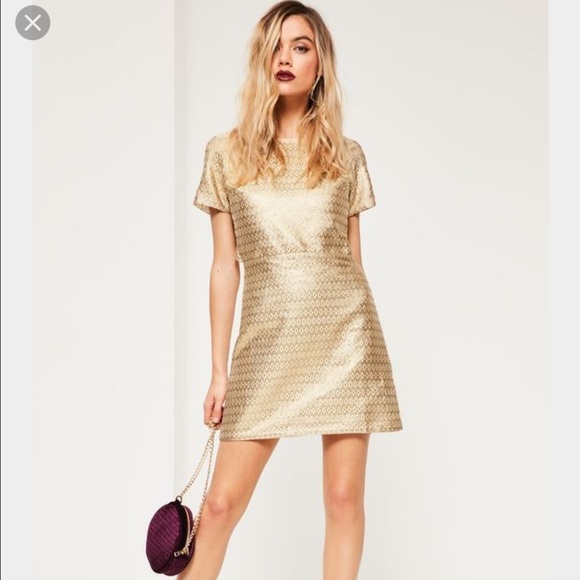 Missguided Gold Jacquard Lurex Dress - Picture 3 of 4