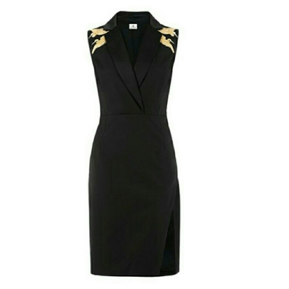 Black Structured Embroidered Tuxedo Dress