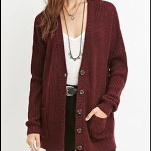 Burgandy waffle knit cardigan