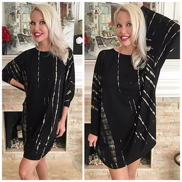 Black Scoop Neck Tie Dye Tunic Dress! - Picture 3 of 3
