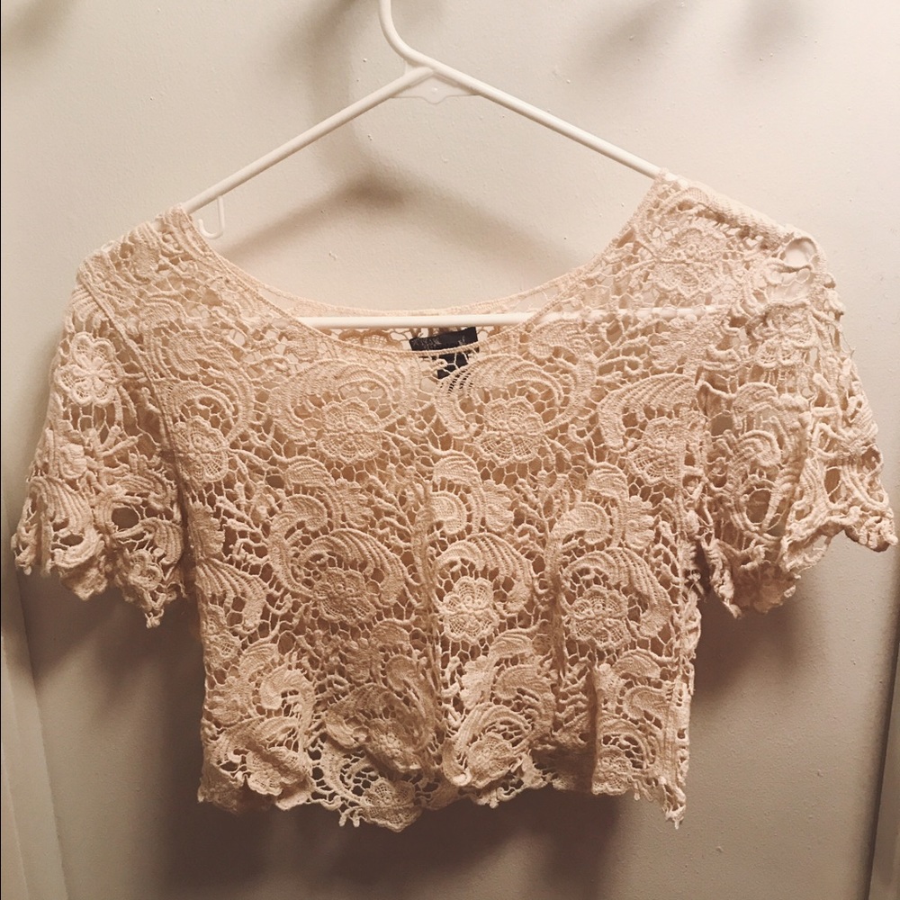 Cream colored lace crop top