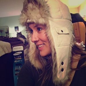 Cream Colored Faux Fur Corduroy Hat