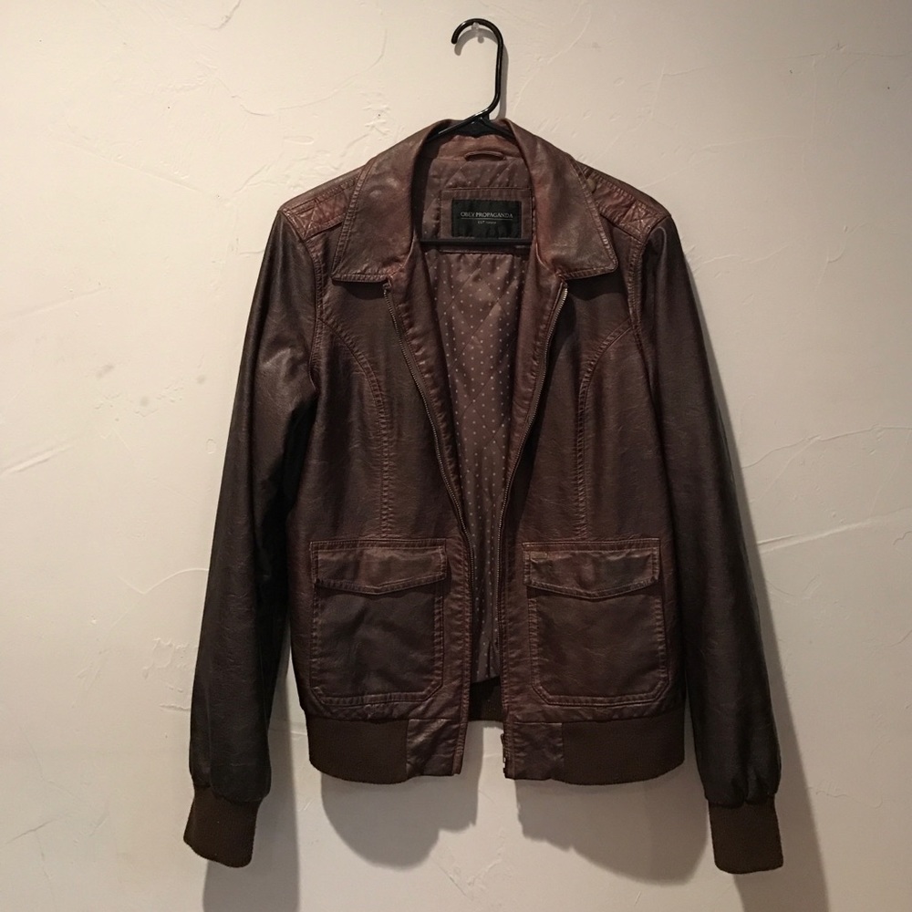 OBEY faux brown leather jacket