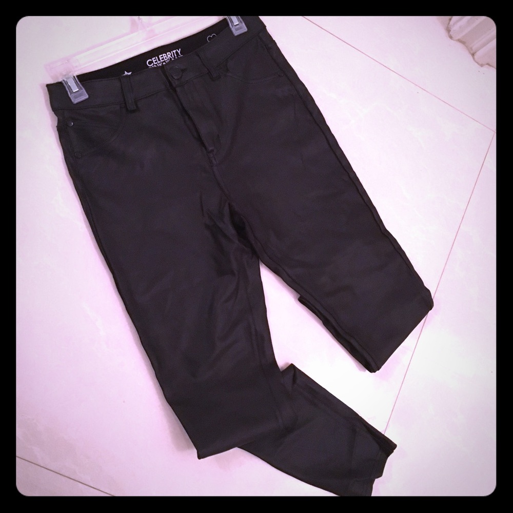 Faux leather high rise skinny jeans