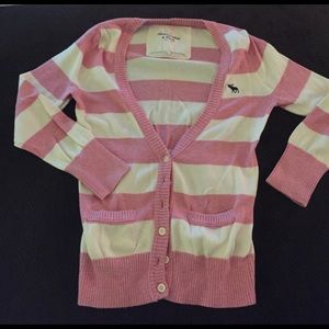 Pink & White Striped Cardigan/Sweater