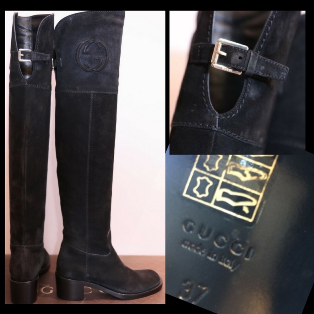 GUCCI Soho Over the knee Black Suede Boots 37