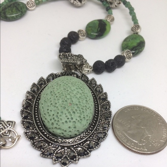 ✅SALE‼️MARCASITE &LAVA STONE ESSENTIAL OIL PENDANT - Picture 3 of 7