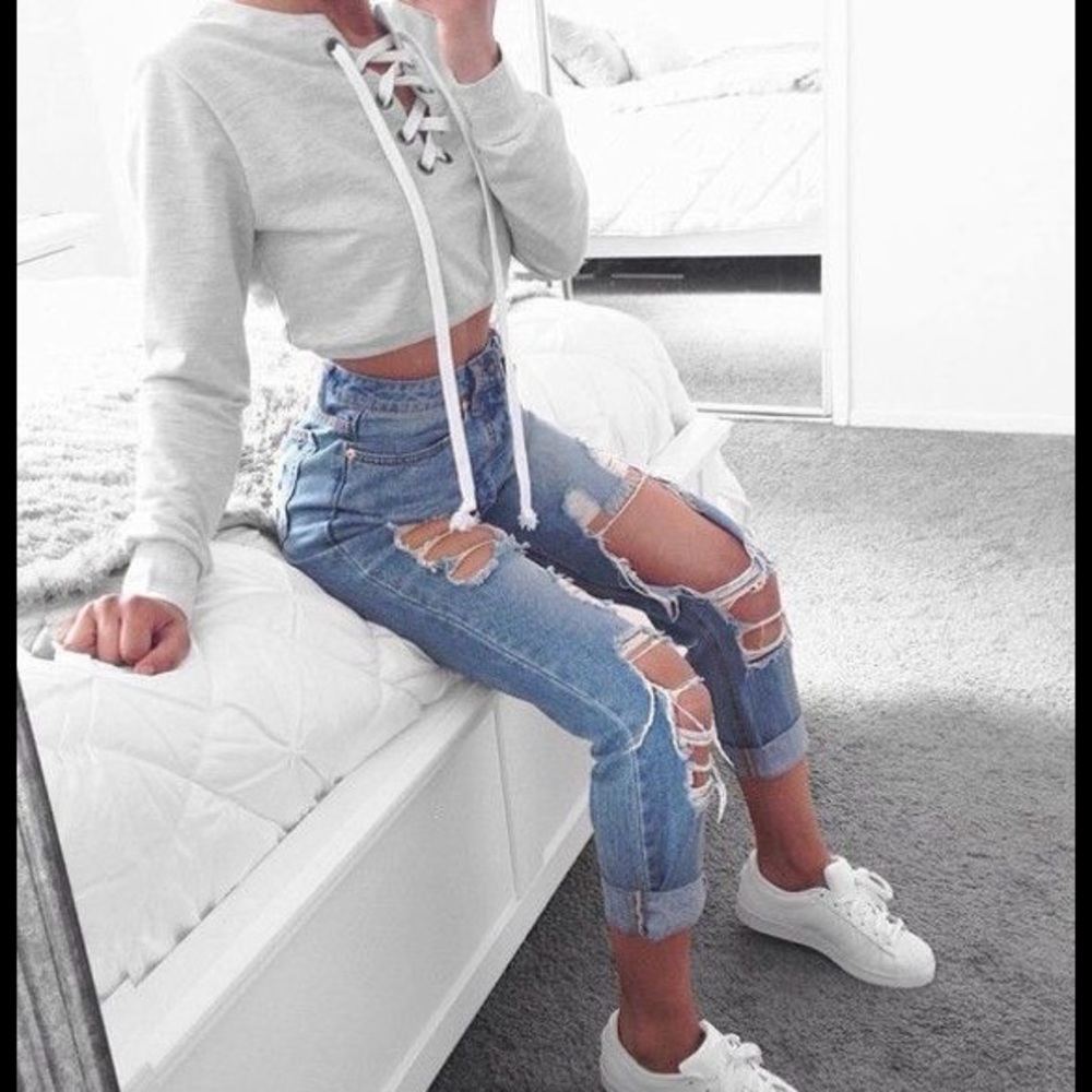 Brand new shoe lace crop top sweater