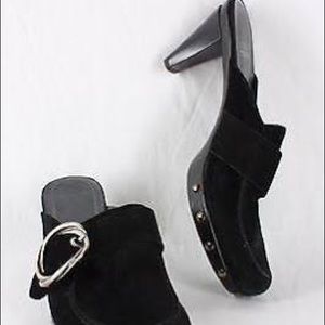 Stuart weitzman metallic green studded clog