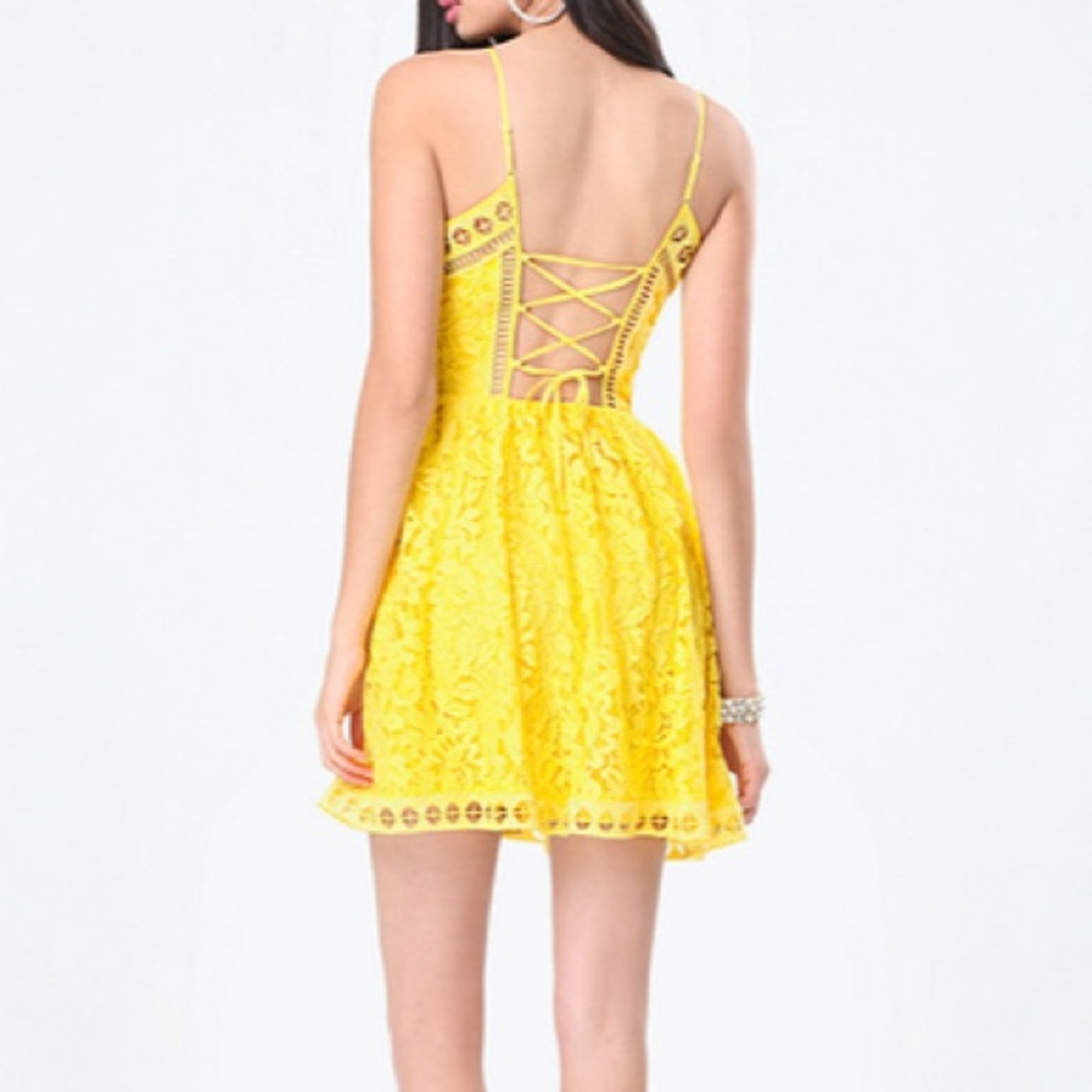 NEW Bright yellow lace dress by Bebe