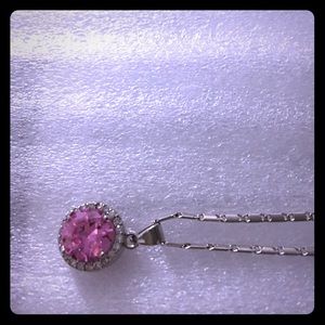 14k white gold plated necklace with pink white 💎