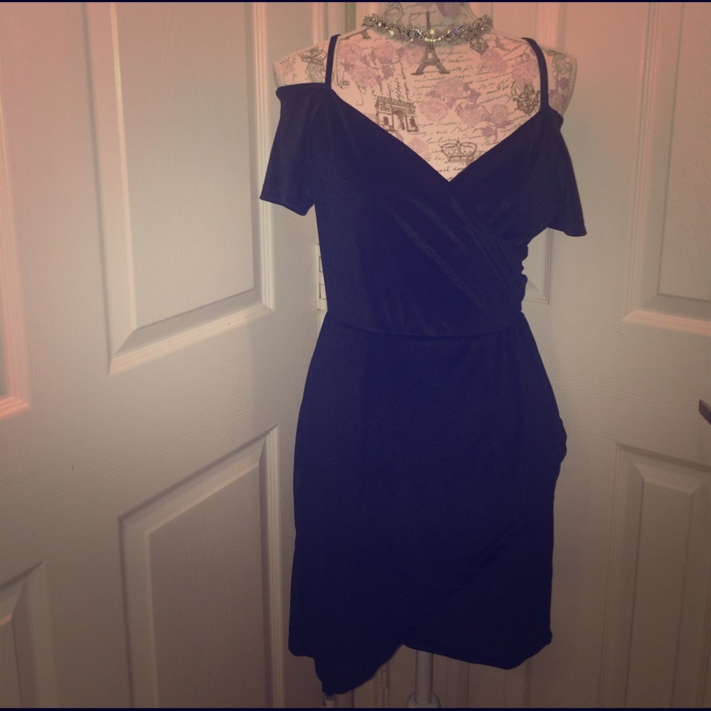Black velvet off shoulder dress