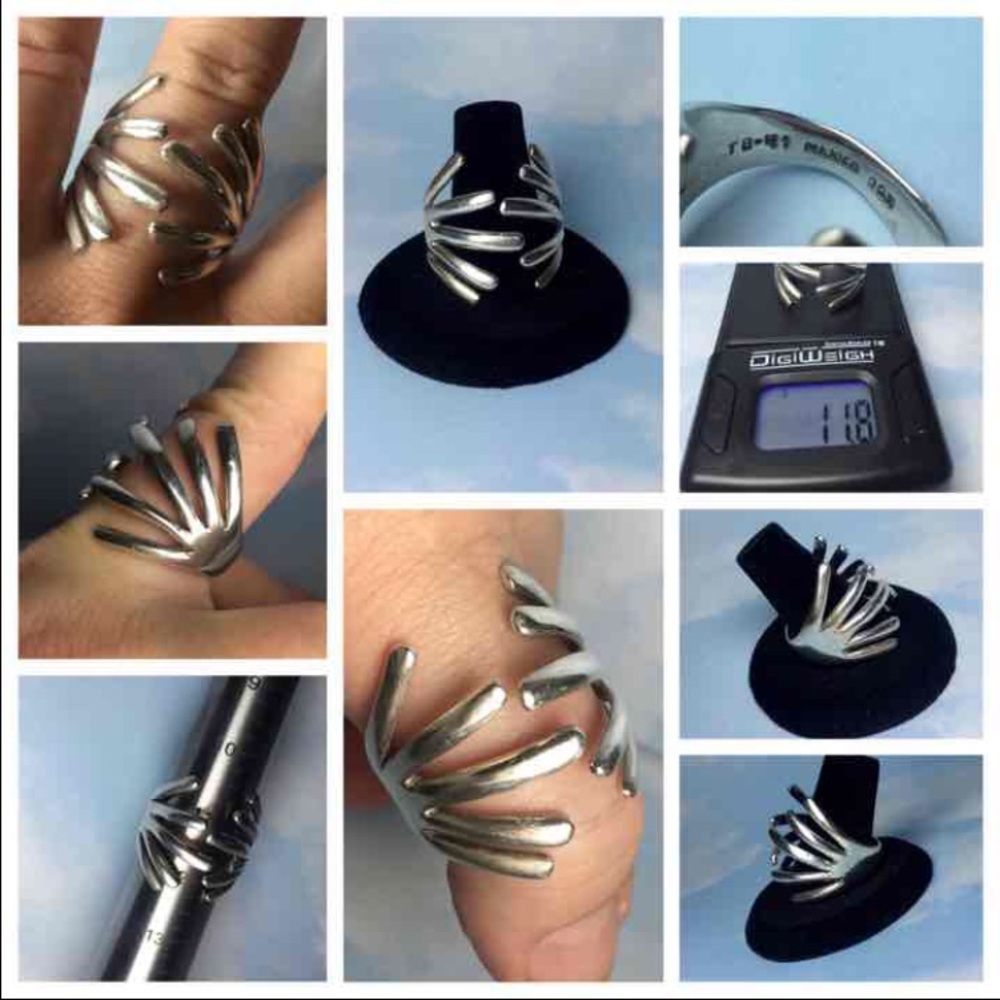 SIZE 12.5 HEAVY 925 TAXCO VINTAGE CLAW RING BEAUTY