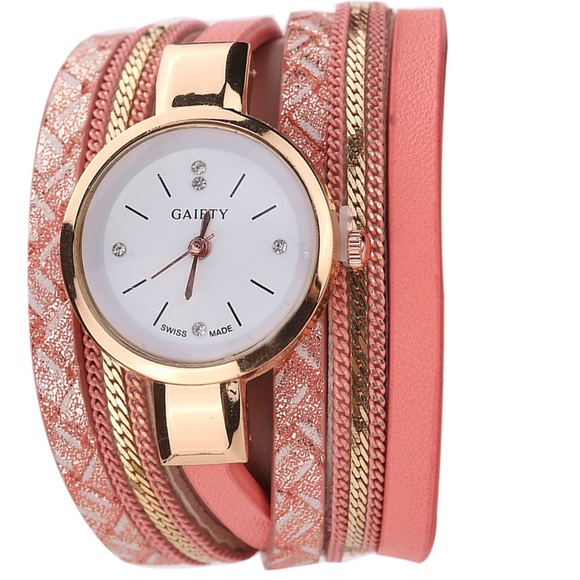 LAST ONE* Peach & Gold Wrap Watch - Picture 3 of 4