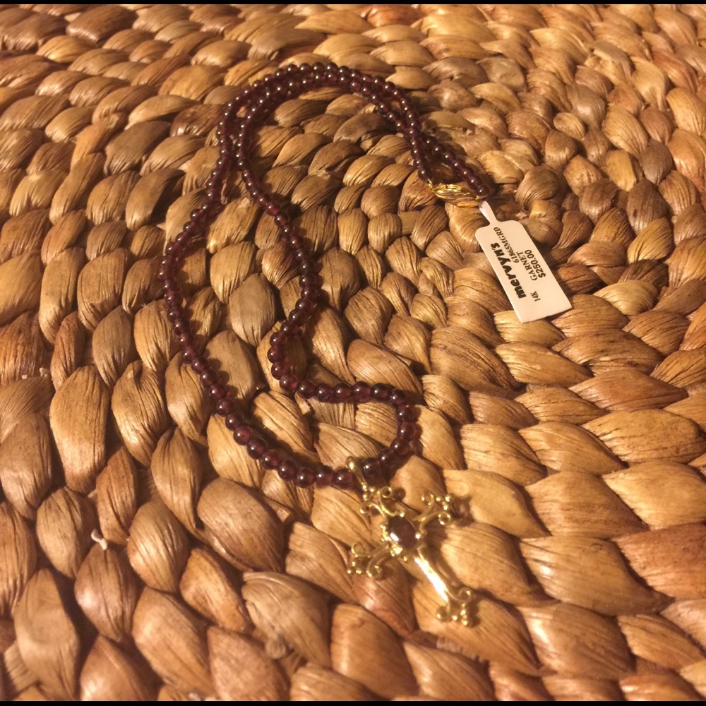 NWT 14k Gold & Garnet Cross Necklace