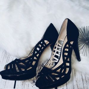 Black Suede sandal peep toe pump