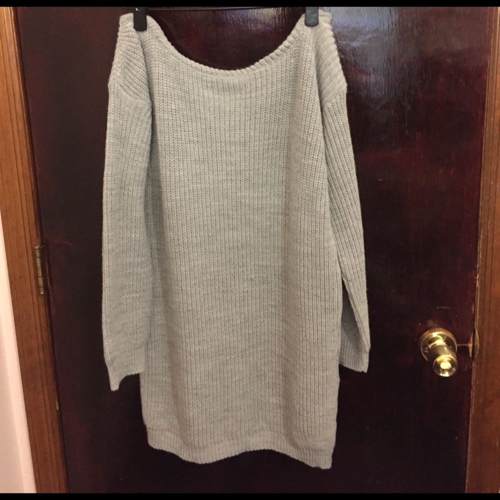 Misguided Off Shoulder Knitted Sweater Dress Grey