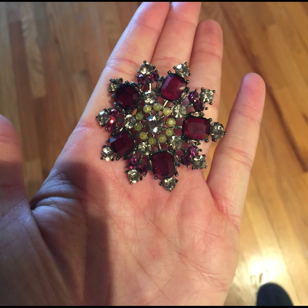 Purple, grey, and clear crystal pin