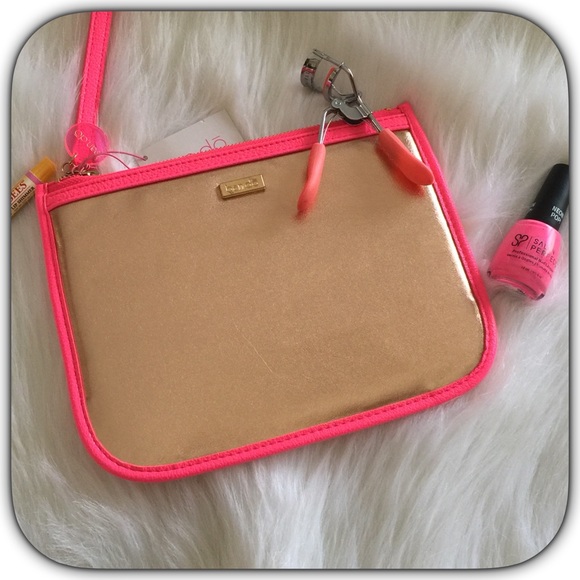Boutique Handbags - SOLD! NWT Hot Pink/Gold Travel Cosmetic Bag