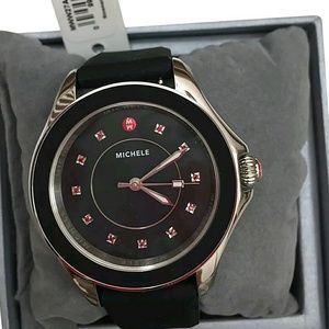 NWT Michele Topaz sliver and black ladies watch
