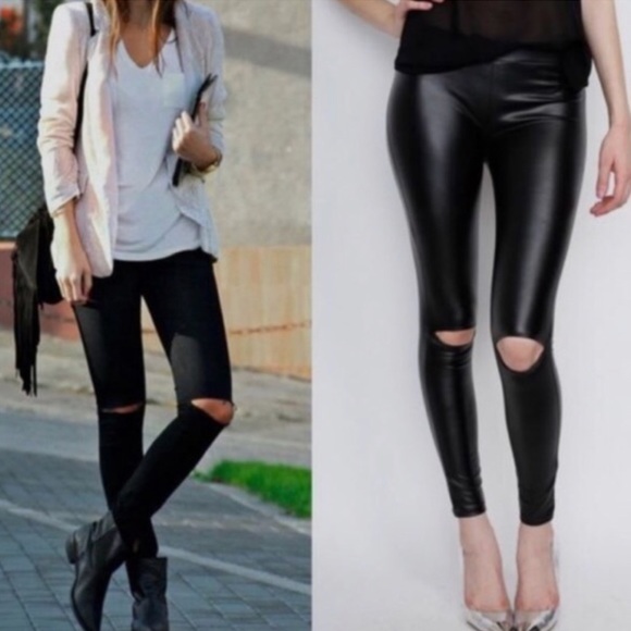 Khattie's Boutique Pants - Split knee faux leather leggings