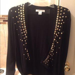 Black cardigan with gold tile border