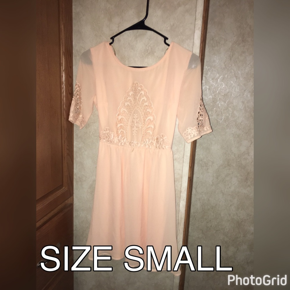 Peach Dress With Lace Accents