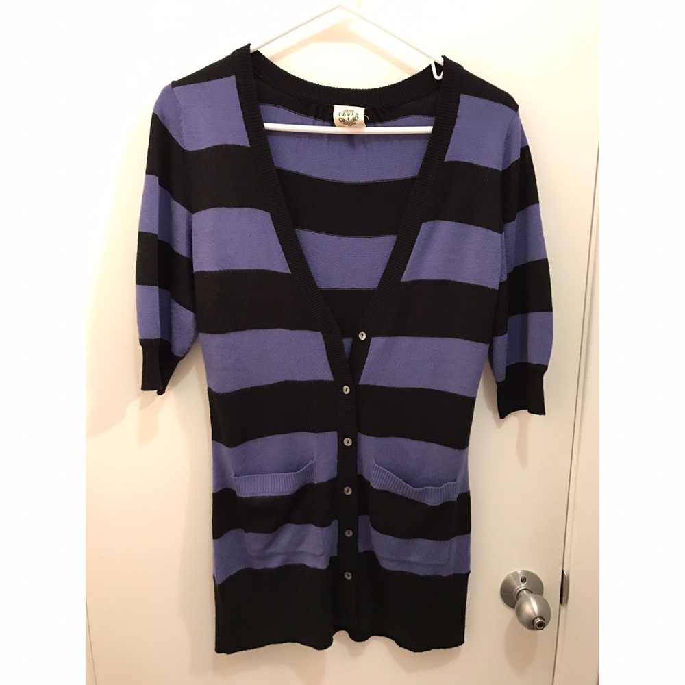 Blue and Black Striped Cardigan