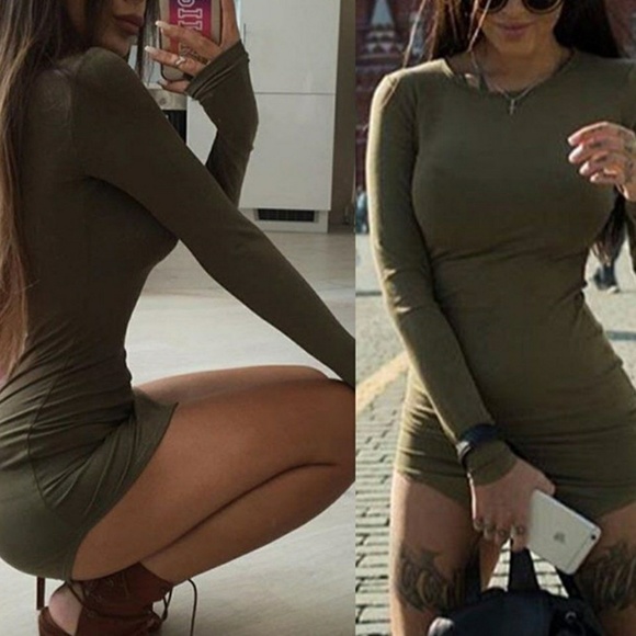 Size XL ARMY GREEN, SHORT SEXY BODYCON DRESS - Picture 1 of 3